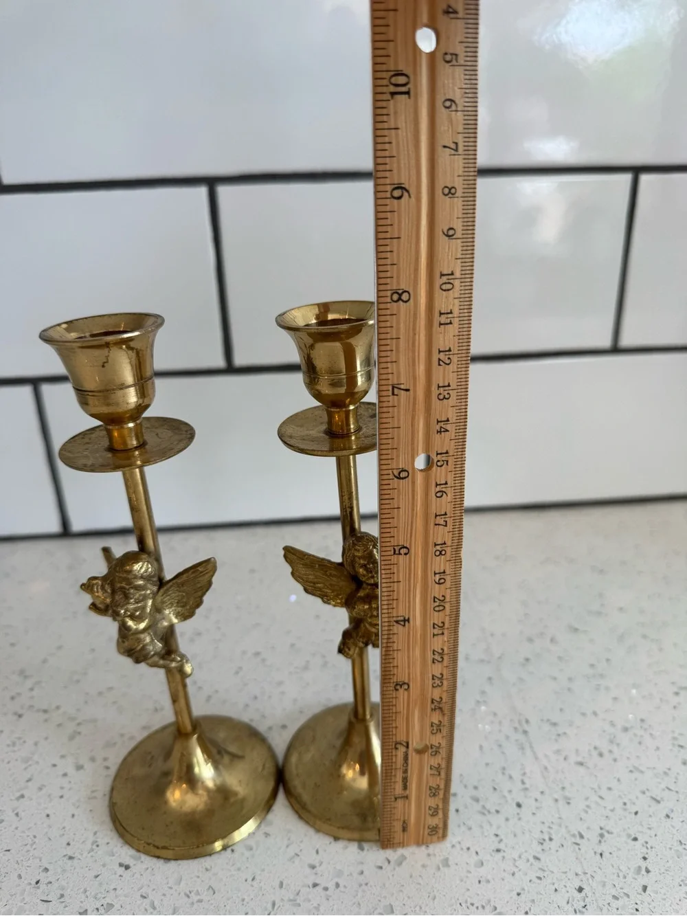 Vintage Pair Brass Cherub Angel Candle Holders